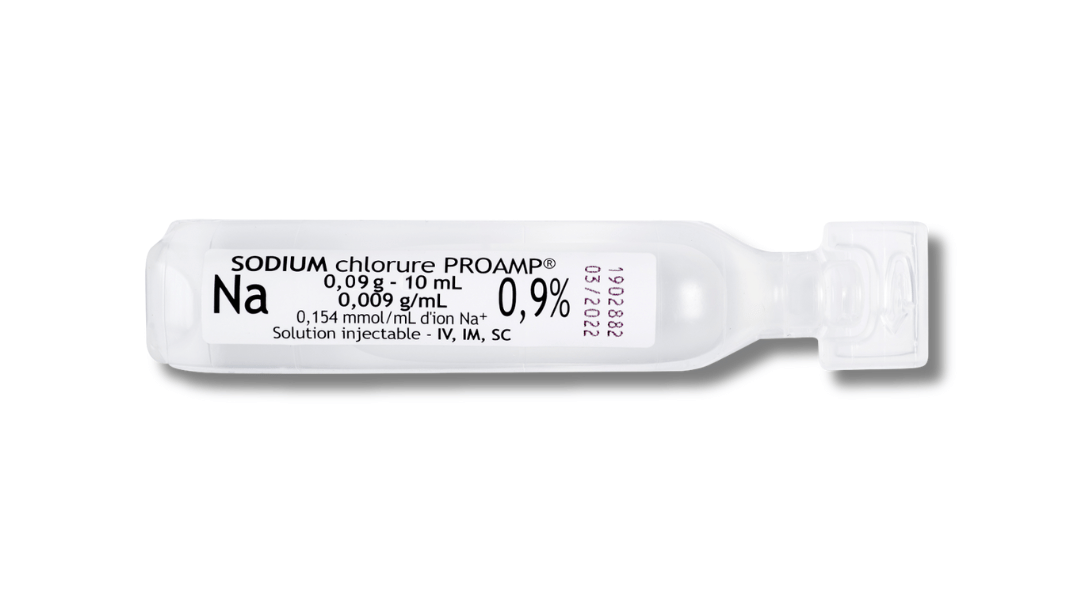 Chlorure de sodium PROAMP Nacl 0.9%, 9g/L APP 10mL (boîte de 50)